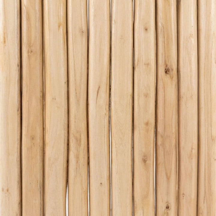 Top view detail of the Batang coffee table highlighting the linear teak branch surface.