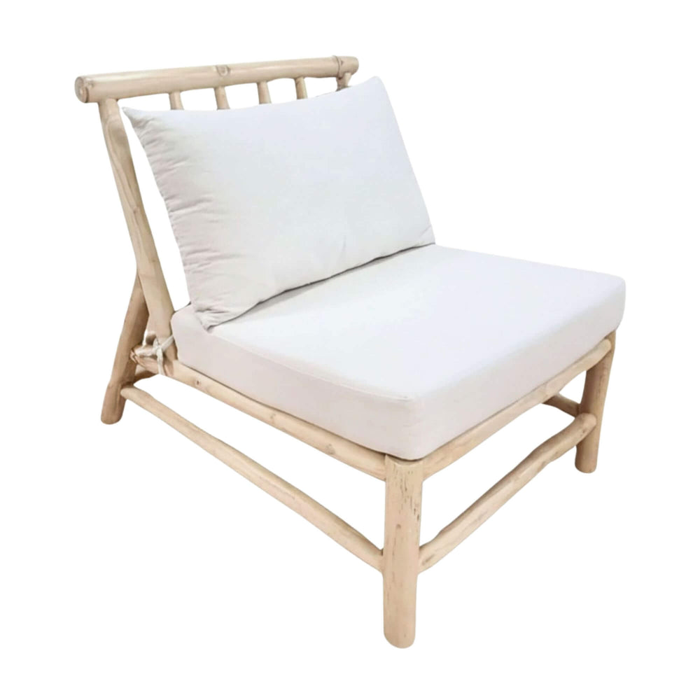 Front view of the Batang single-seater sofa with white cushions.