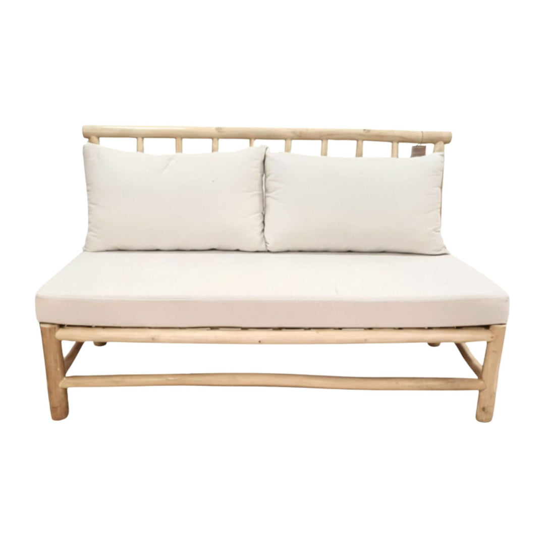 Front view of the Batang Sofa Without Armrest showing natural teak frame and cushions.