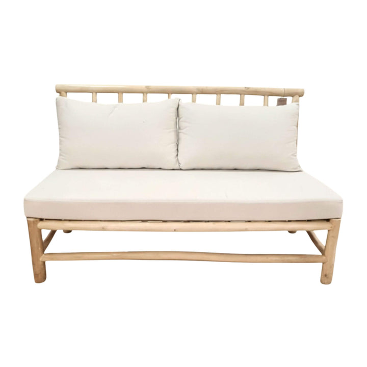 Front view of the Batang Sofa Without Armrest showing natural teak frame and cushions.