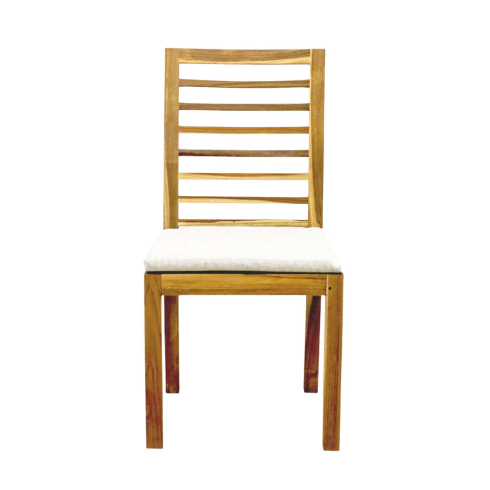 Front view of Batanta Teak Dining Chair with fabric seat cushion.