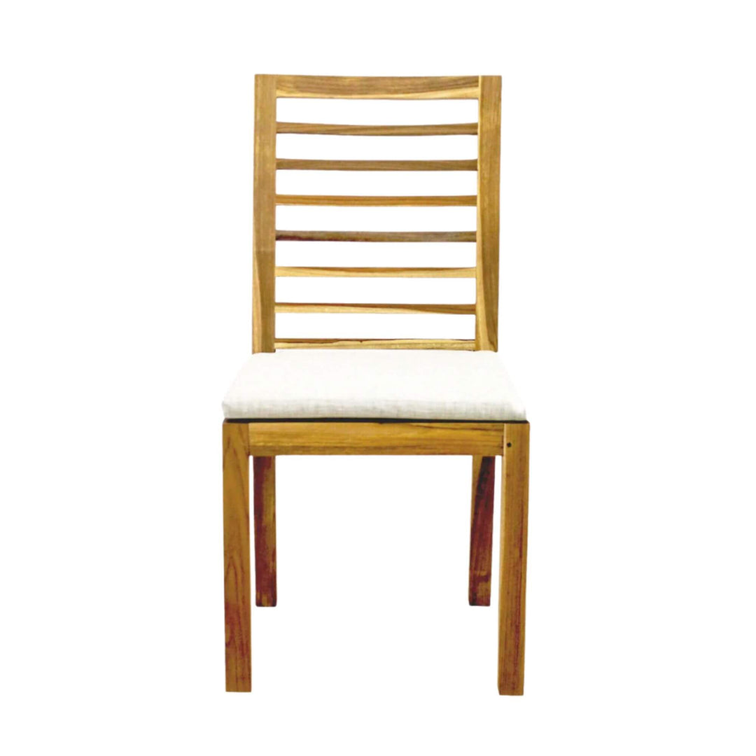 Front view of Batanta Teak Dining Chair with fabric seat cushion.