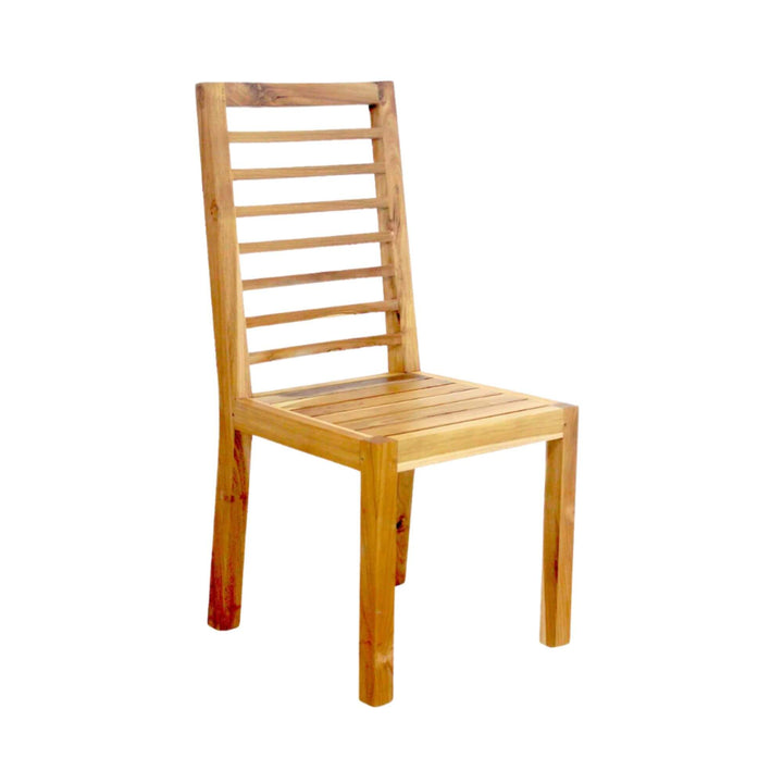 Batanta Teak Dining Chair in natural teak wood shown from a three-quarter angle.
