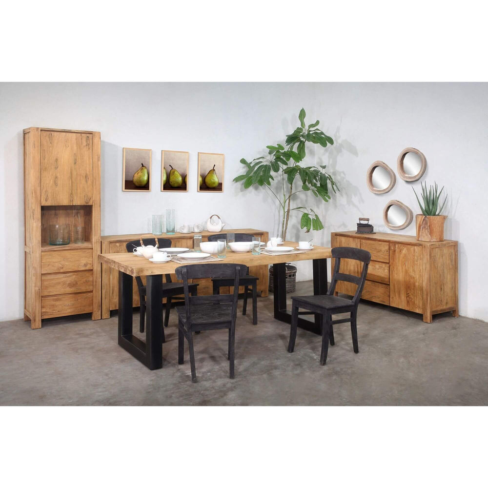 Batauga Teak Wood Dining Table styled in a dining room with matching teak furniture and décor.