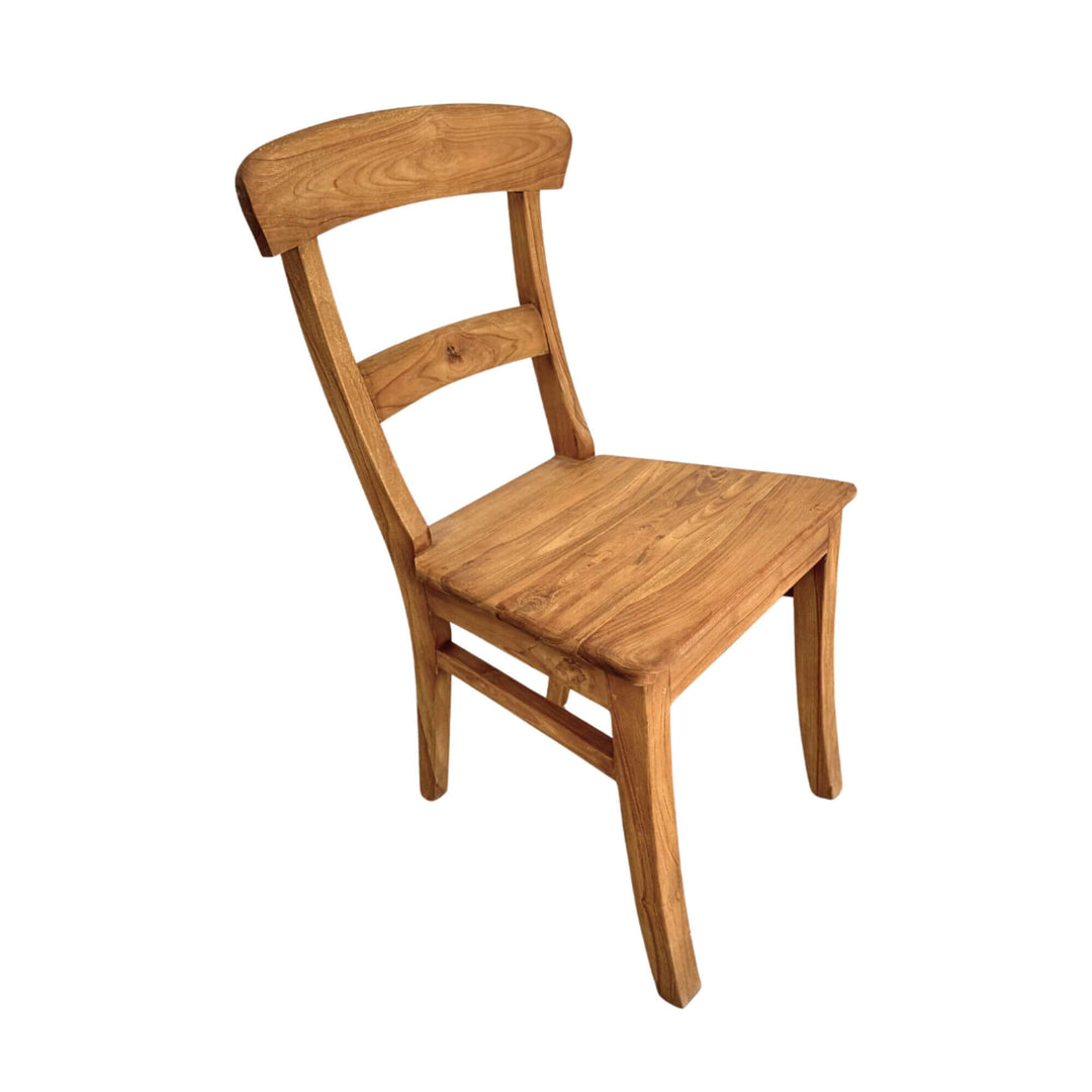 Angled perspective of the Batauga Teak Round Dining Chair.