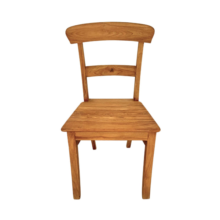Front view of the Batauga Teak Round Dining Chair in natural teak wood.