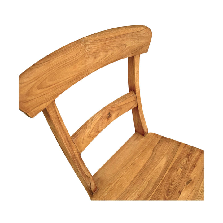 Upper backrest view highlighting the wood grain of the Batauga Teak Round Dining Chair.