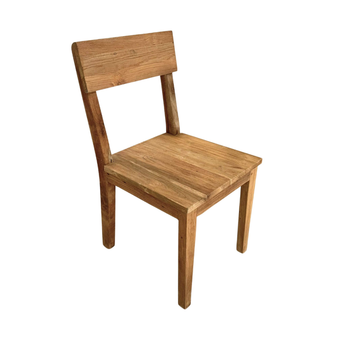 Angled view of Batauga Teak Wood Dining Chair on white background.