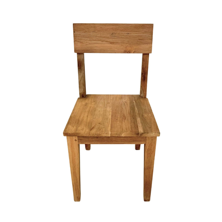 Front view of Batauga Teak Wood Dining Chair with rectangular backrest.
