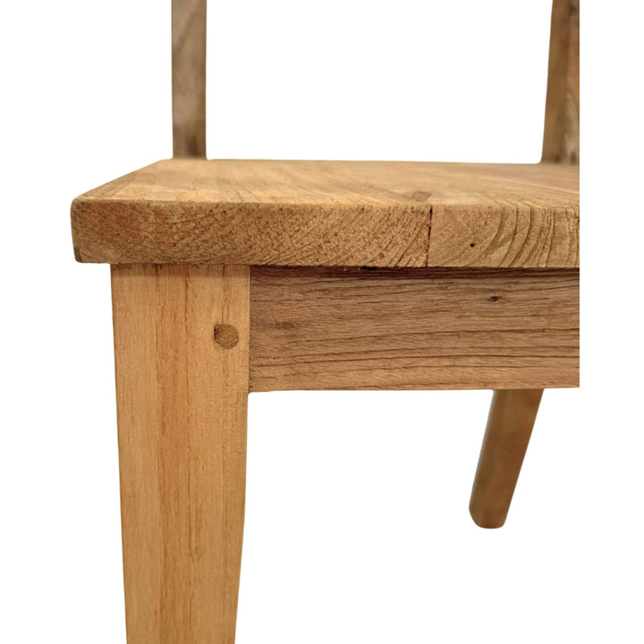 Detail of Batauga Teak Wood Dining Chair seat and front leg joinery.