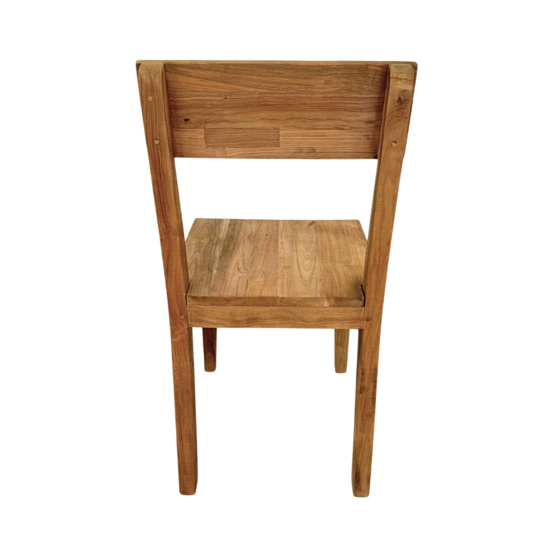 Rear view of Batauga Teak Wood Dining Chair showing back panel and frame.