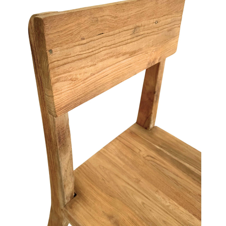 Close-up of Batauga Teak Wood Dining Chair backrest in solid teak.