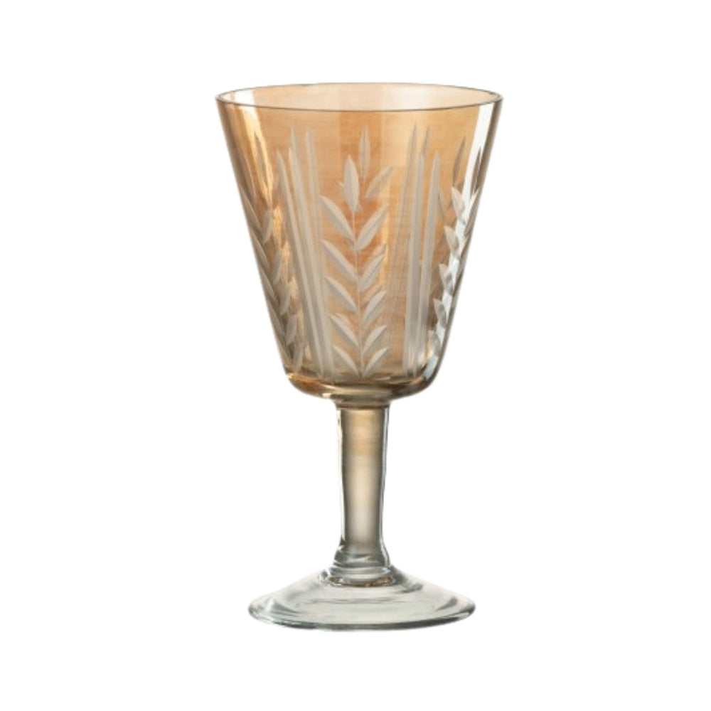 Single Bazaruto Beige glass cup with flared bowl and etched detailing.