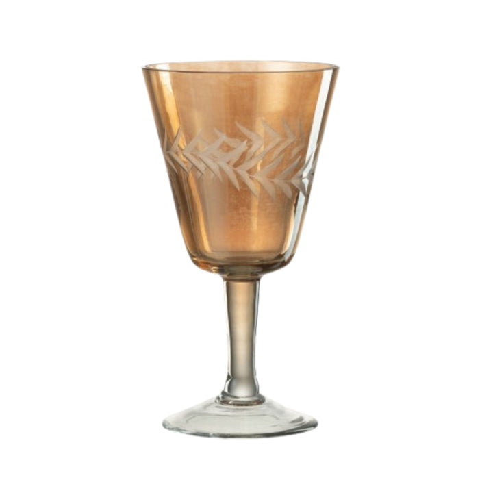 Single Bazaruto Beige glass cup with flared bowl and etched detailing.