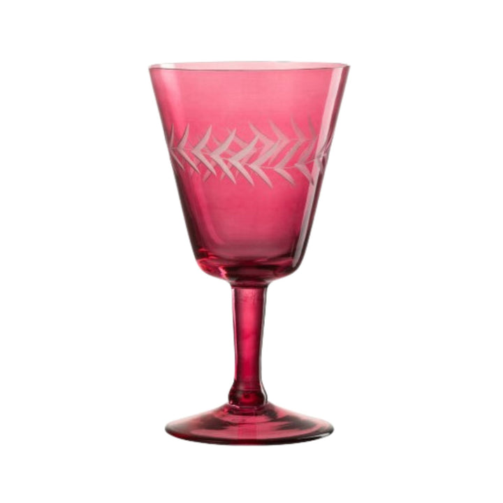 Single Bazaruto Pink glass cup showcasing its etched decorative motif.