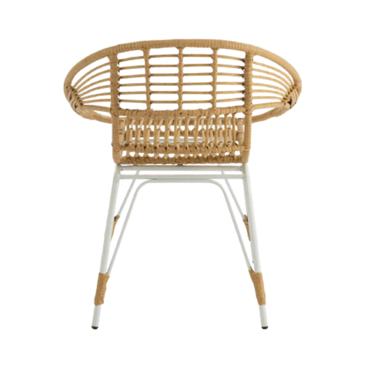 Back view of Beach Chair showing rounded rattan frame and white metal structure.