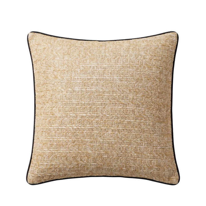 Front view of the Beach Natural cushion showing its square woven texture and dark contrast edging.