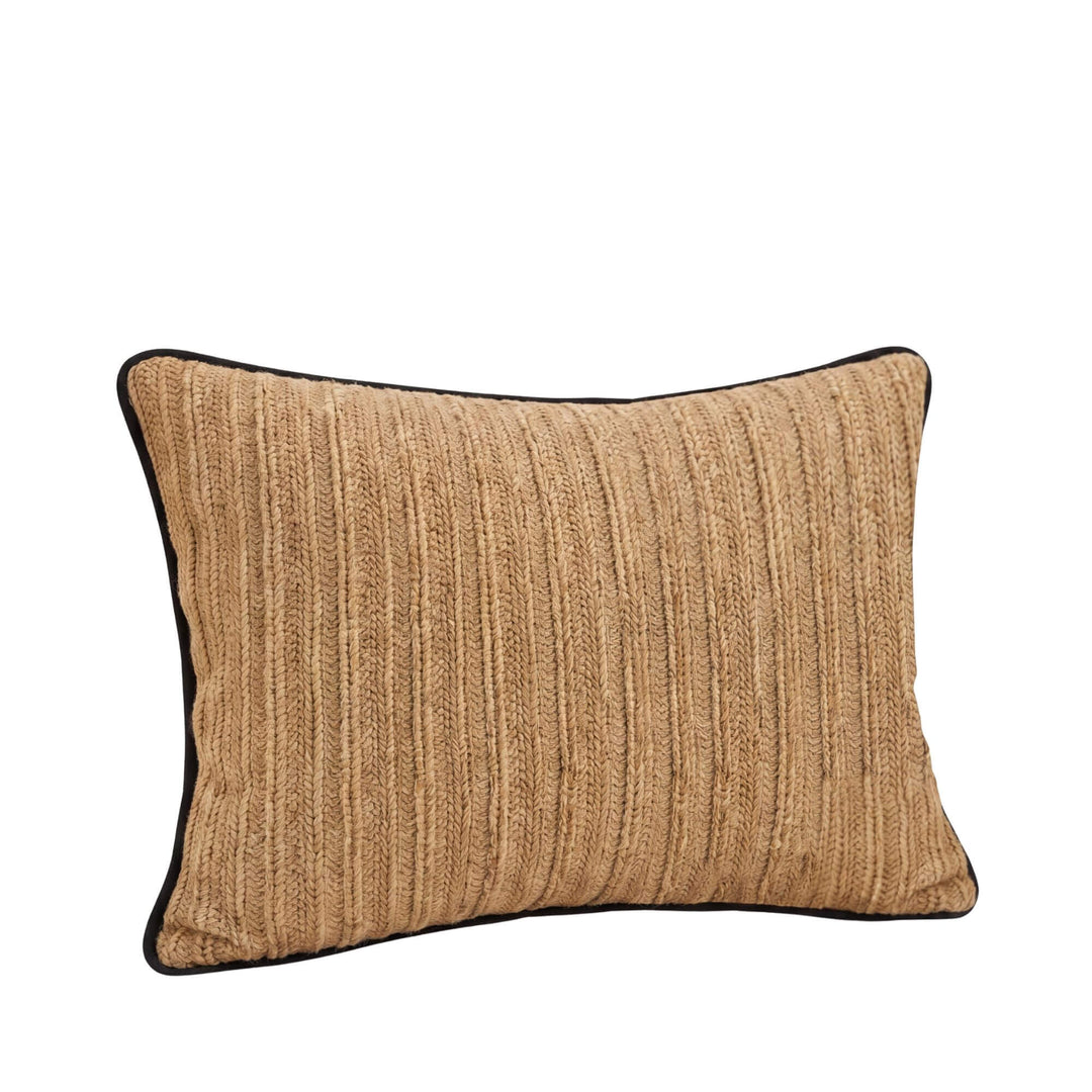 Front view of the Beach Natural cushion showing its woven texture and dark contrast edging.