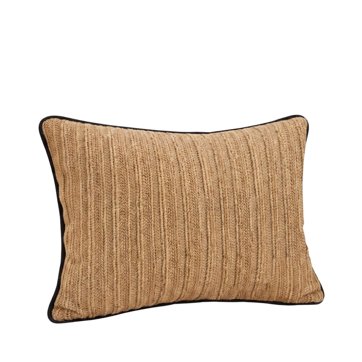 Front view of the Beach Natural cushion showing its woven texture and dark contrast edging.