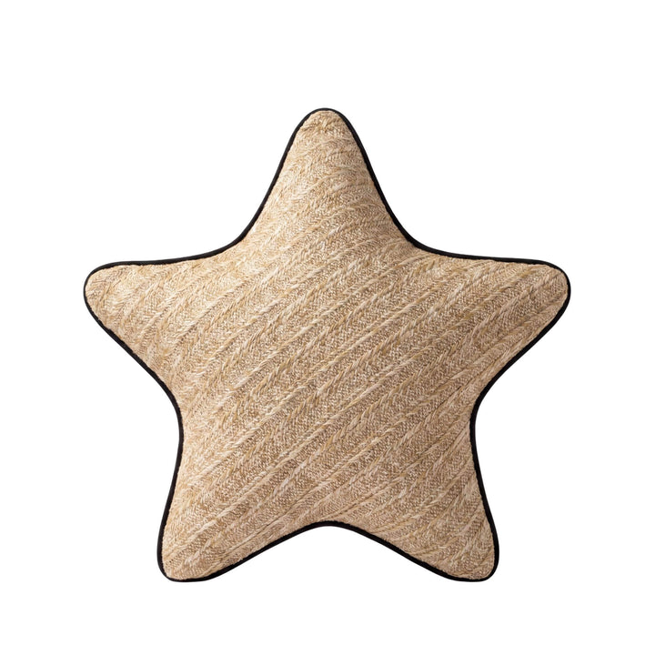 Front view of the Beach Star outdoor cushion showing its woven star shape in natural tones.