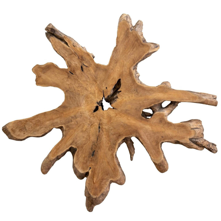 Top view of the Belitung table highlighting its irregular shape and expressive wood variation.