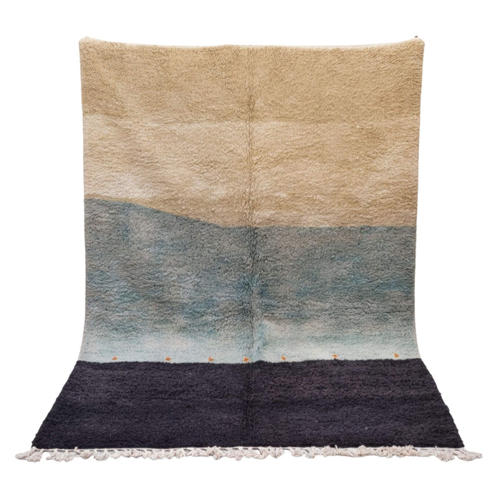 Front view of the Beni Ourain Rug with cream, blue-grey and charcoal gradient design.