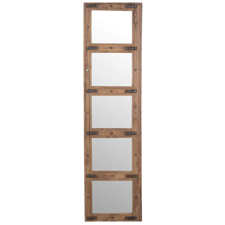 Front view of the 160 cm Bentaneil Mirror made of antique boat reclaimed wood and metal details.