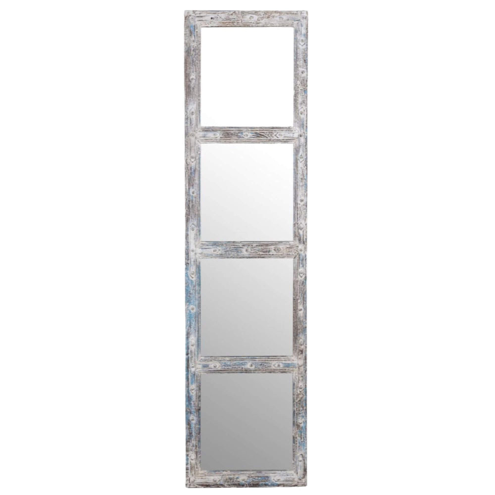 Full front view of slightly shorter Bentaneil Mirror White Wash variant with four mirrored panels.