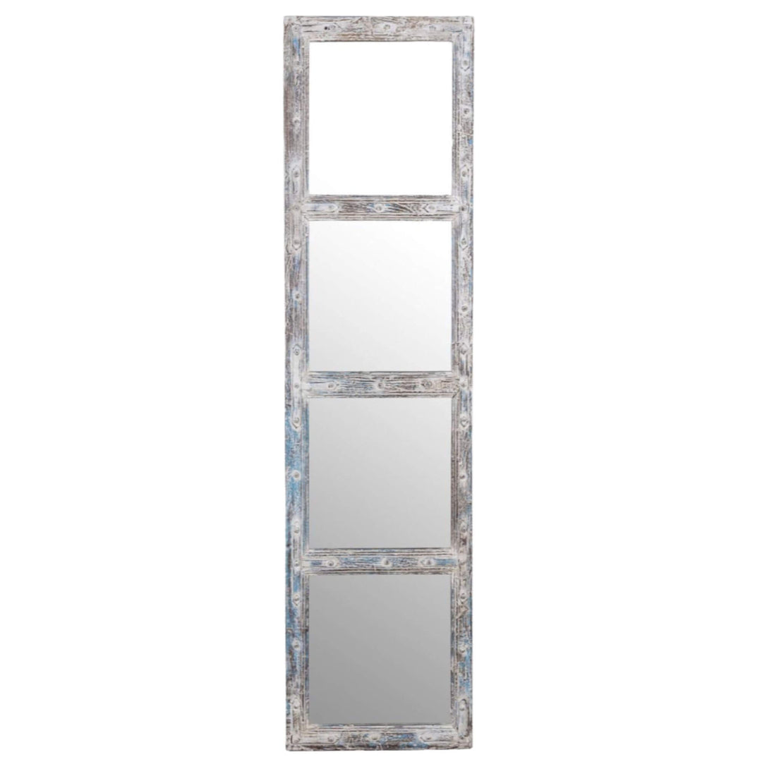 Full front view of slightly shorter Bentaneil Mirror White Wash variant with four mirrored panels.