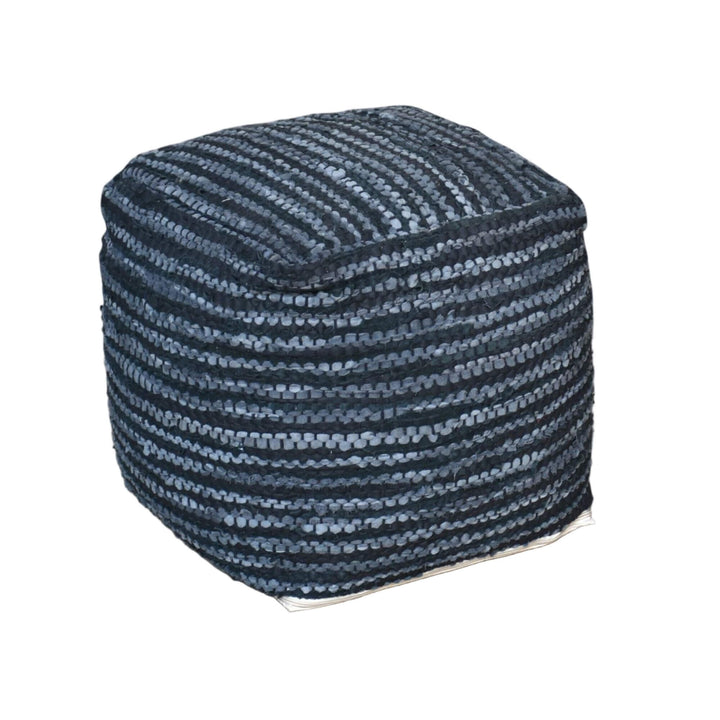 Charcoal striped Bhoomi Puff made of woven leather.