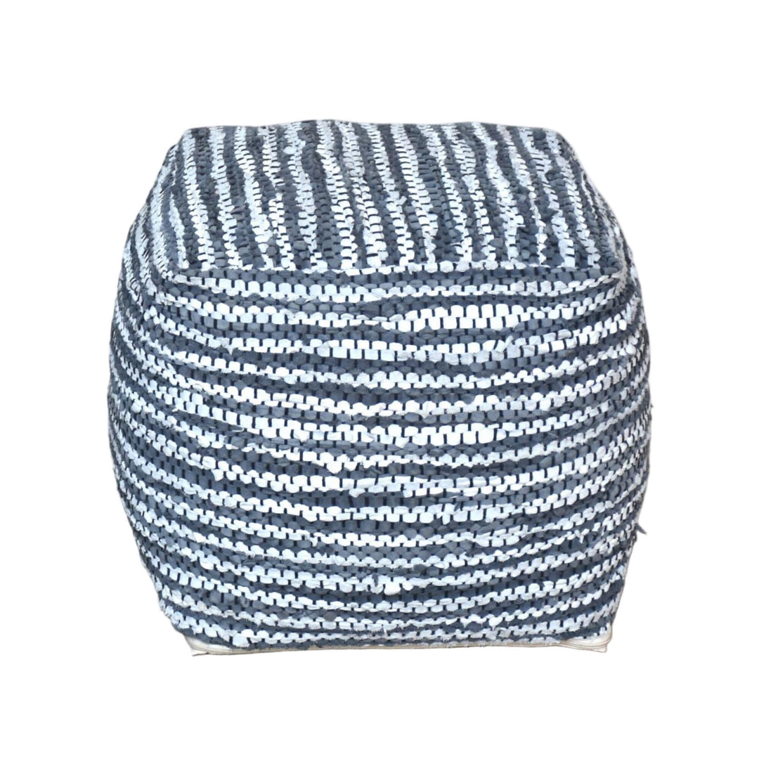 Grey and Ivory striped Bhoomi Puff  made of woven leather