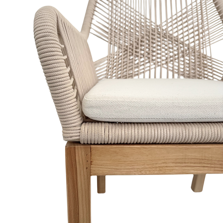 Biyadhoo Rope Dining Chair - close-up of handwoven rope armrest and backrest