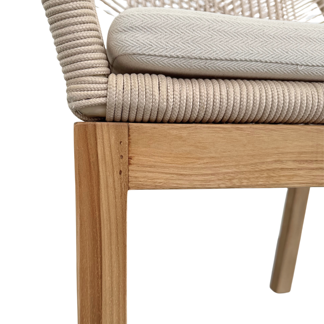 Biyadhoo Rope Dining Chair - solid teak wood legs detail