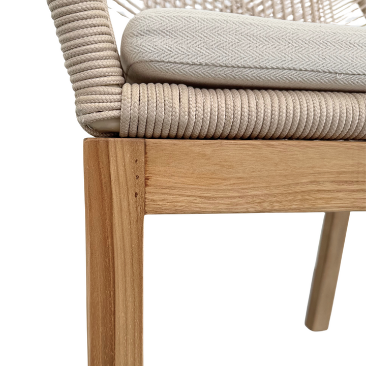 Biyadhoo Rope Dining Chair - solid teak wood legs detail
