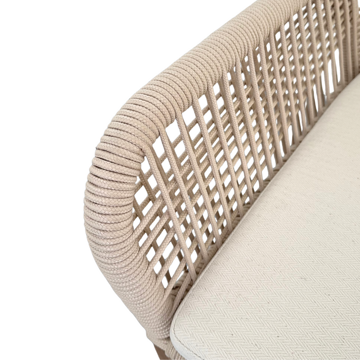 Biyadhoo Rope Dining Chair - close-up of handwoven rope armrest