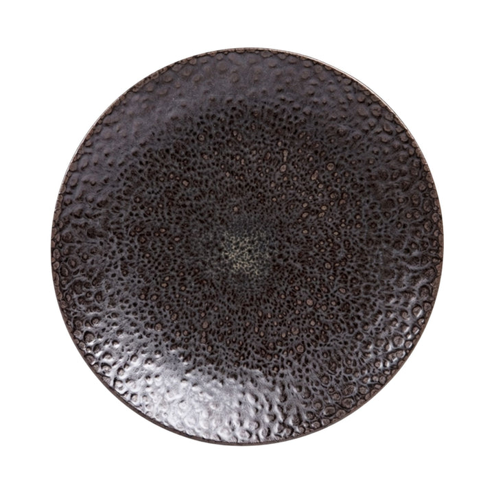 Top view of black basalt serving plate showing natural texture and matte finish.