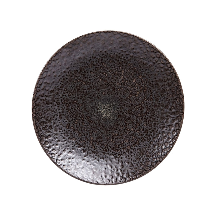 Top view of black basalt plate showing natural texture and matte finish.