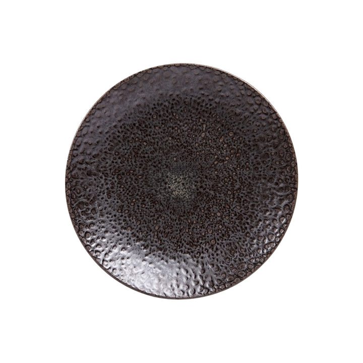 Top view of black basalt plate showing natural texture and matte finish.