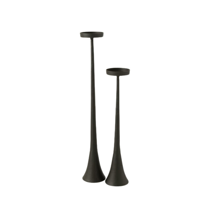 Group view of Black Candle Stands in two heights showcasing their slender metal silhouettes and matte black finish.
