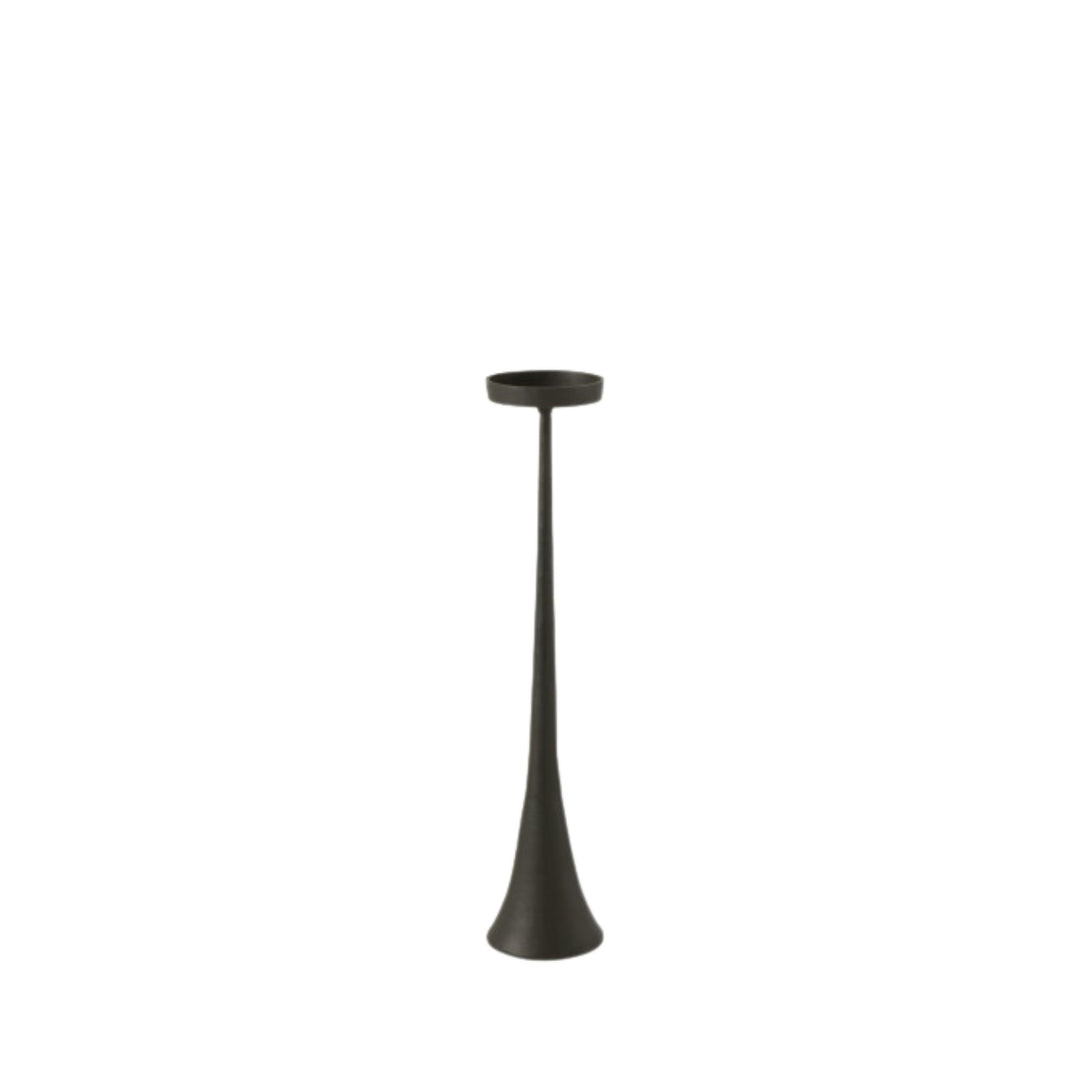 Front view of small Black Candle Stand highlighting its elongated form and minimalist design.