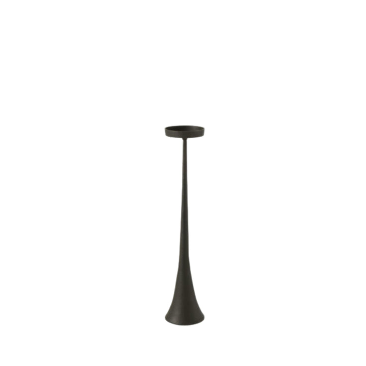 Front view of small Black Candle Stand highlighting its elongated form and minimalist design.