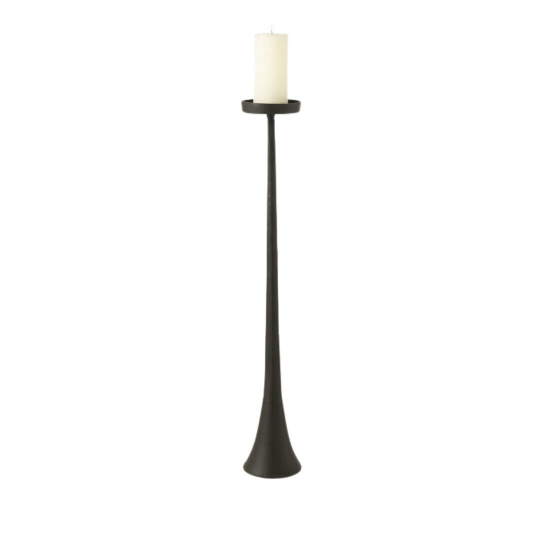 Front view of tall Black Candle Stand highlighting its elongated form and minimalist design.