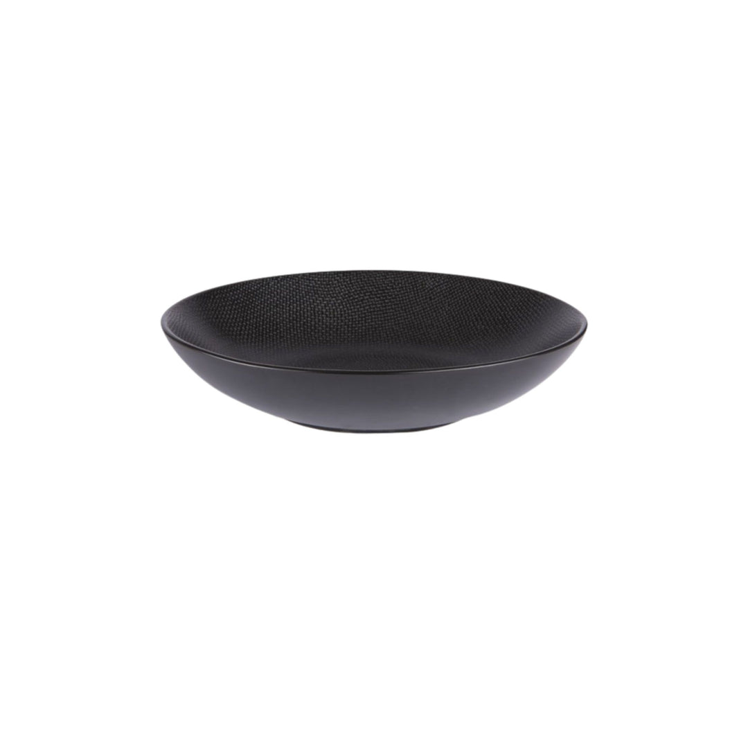 Black Vesuvio ceramic bowl with smooth interior and textured exterior.
