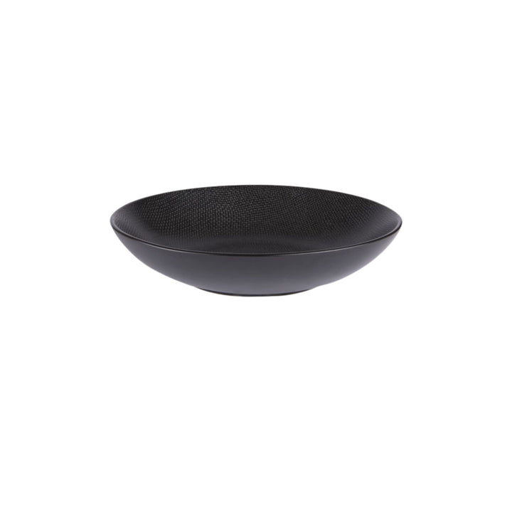 Black Vesuvio ceramic bowl with smooth interior and textured exterior.