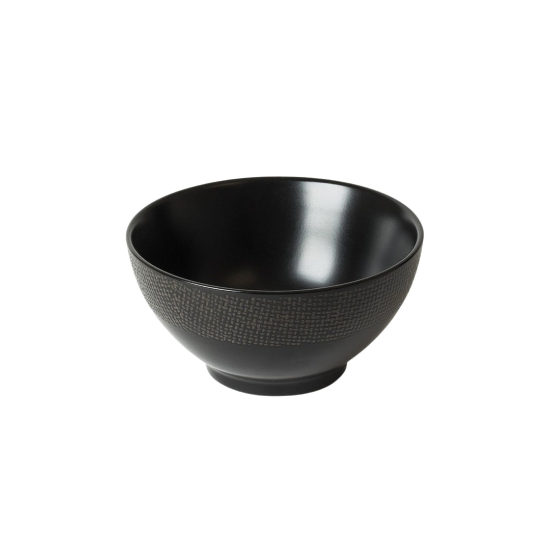 Black Vesuvio ceramic bowl with smooth interior and textured exterior.