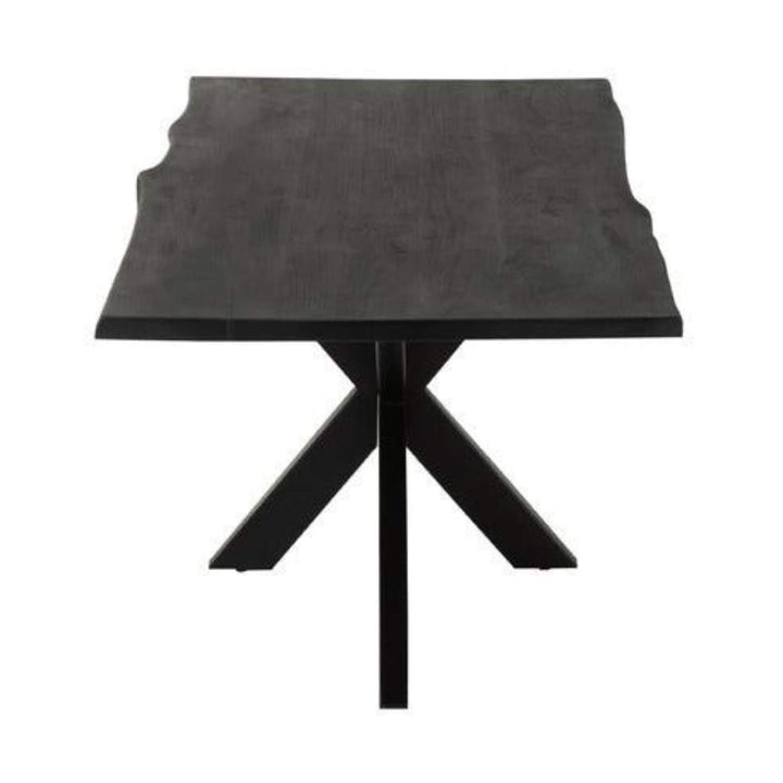 Side view of the 180 cm Black Acacia Dining Table highlighting the live-edge style top.