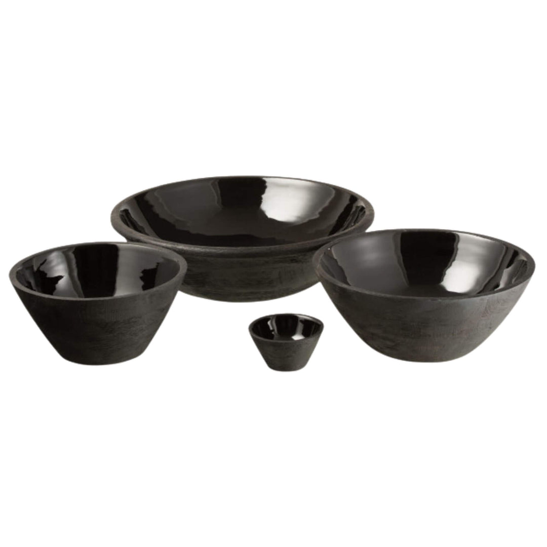 Full set of Black Plake Bowls in S, M, and L sizes made of mango wood.