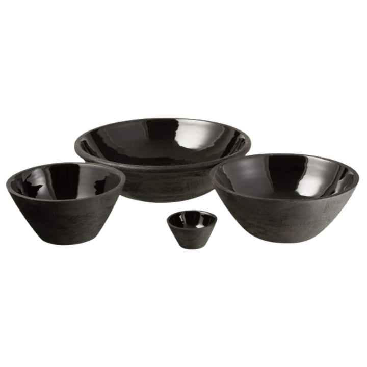 Full set of Black Plake Bowls in S, M, and L sizes made of mango wood.