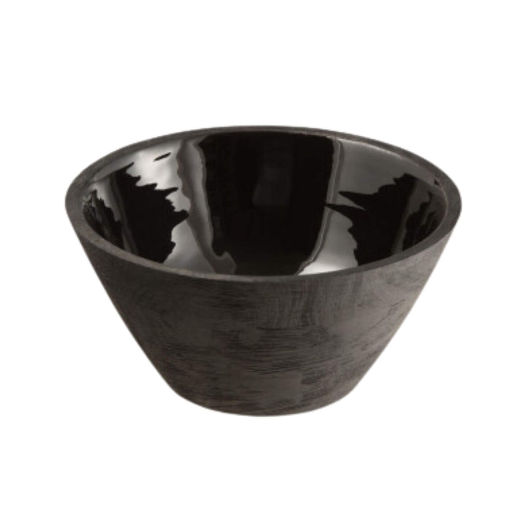 Small 23 cm Black Plake Bowl with polished black interior and mango wood exterior.