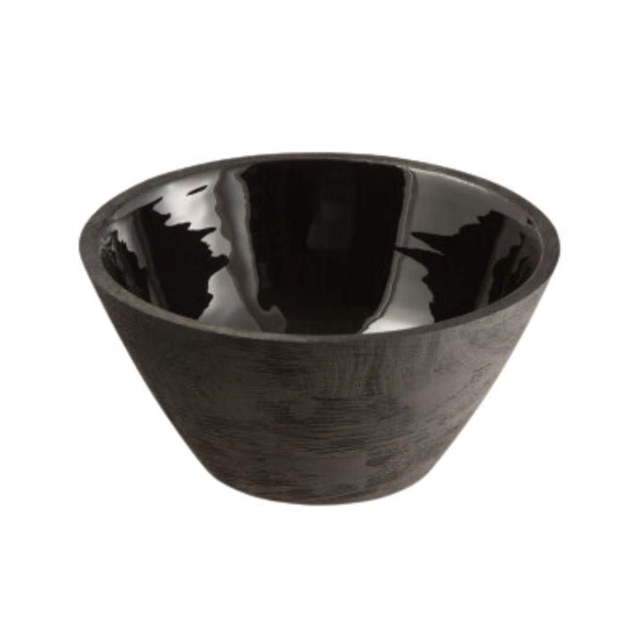 Small 23 cm Black Plake Bowl with polished black interior and mango wood exterior.